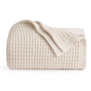 Waffle Weave 100% Cotton All-Season Bed Blanket Beige Twin XL 66x90